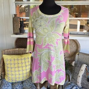 Before + Again Small Stretchy Y2K Floral Long Sleeve Dress - Pink and Green
